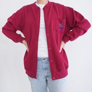 Baxter & Wells Sport Red 35% Cotton w Embroider Floral Pocket Button Cardigan L